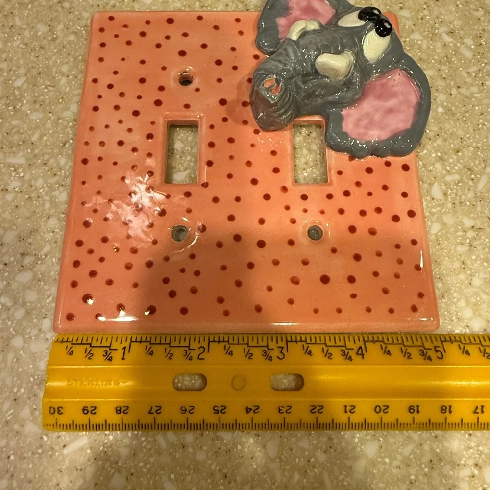 Elephant Ceramic Light Switch Cover - Pink and Gray Dual Double Switch